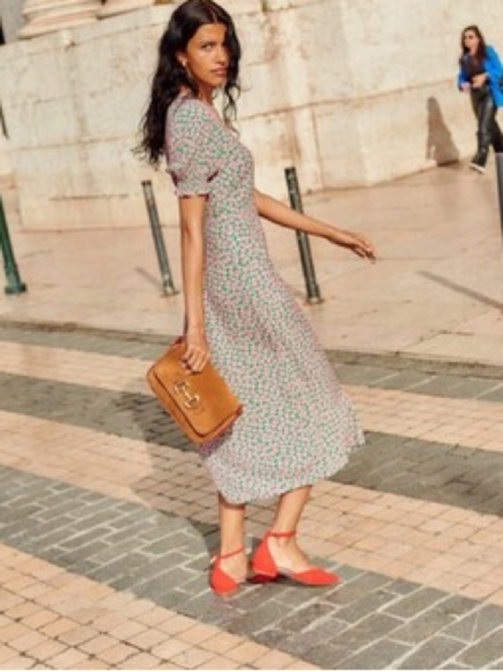 BODEN- Floral Puff-Sleeve Dress in Green and Pink (2R)